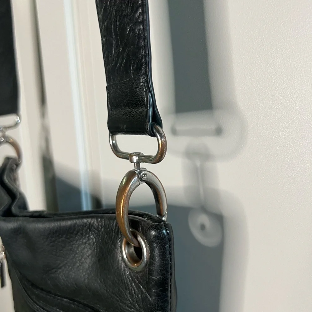 Margot Black Leather Multi Zip Crossbody Purse